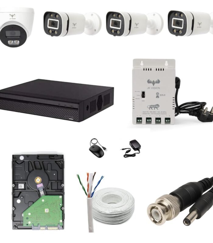 2.4MP ColorVu CCTV Camera System for Home, Office, School (3 Bullet, 1 Dome, 500 GB Hard Disk, 4 Channel Power Supply, DVR, 90Mtr Cable, BNC/DC)