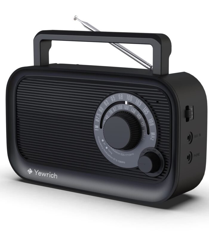 FM AM Radio with Best Reception, Bluetooth Speaker, Portable Radio, Wall DSP Plug, Battery Operated or AC Power with Headphone Jack, Large Tuning Knob for