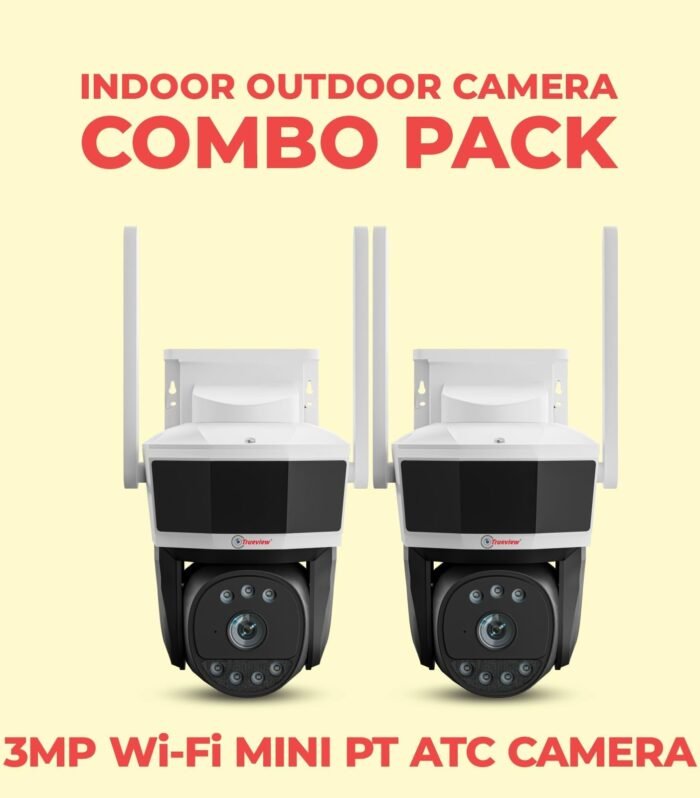 Trueview 3MP WiFi Mini PT CCTV Camera (Pack of 2) | Outdoor Security Camera | 360° Pan Tilt | IP66 Weatherproof | All Time Color Night Vision | Human Detection | Two-Way Audio | Alexa