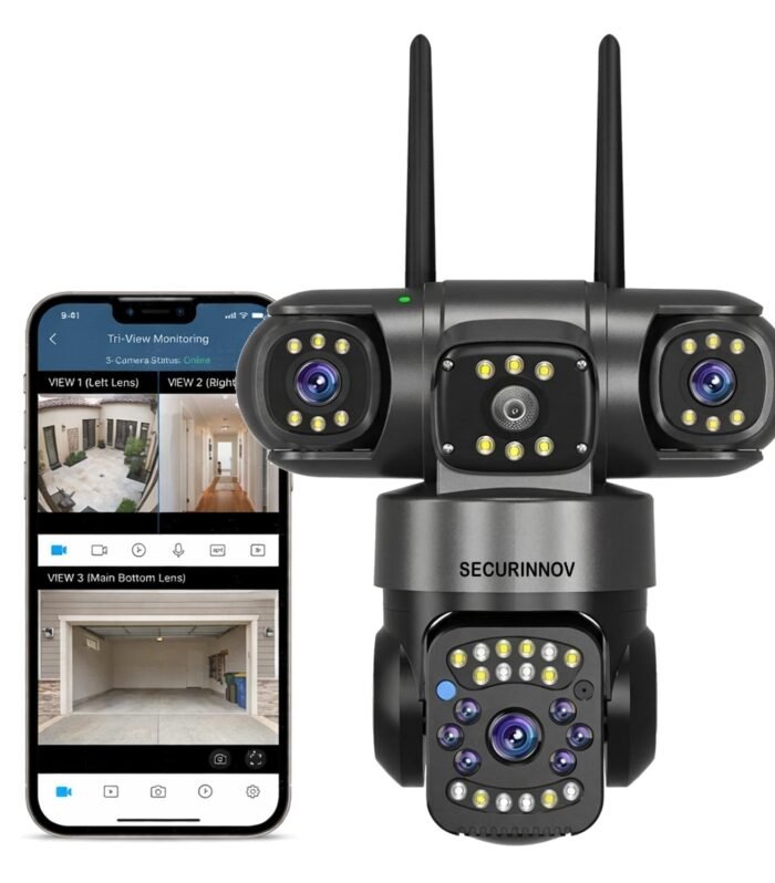 6MP Triple Lens PTZ WiFi Outdoor Security Camera with 3-Screen Monitoring | Auto Motion Detection | Color Night Vision |Two-Way Audio Communication (Triple Lens PTZ)