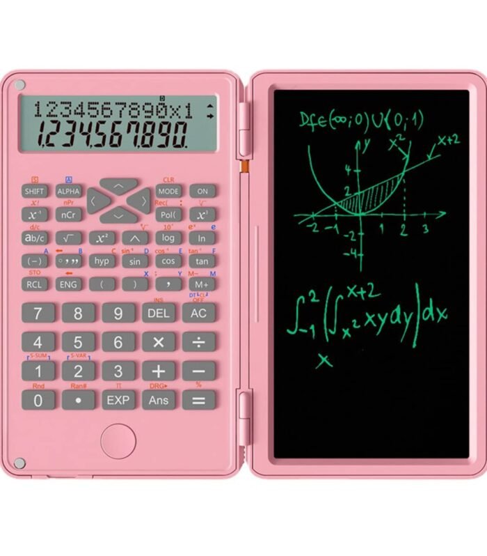 Scientific Calculator Notepad & Doodle Pad, Rechargeable,2-line Digit Display,Electronic Board Drawing/Memo Pads (Pink)