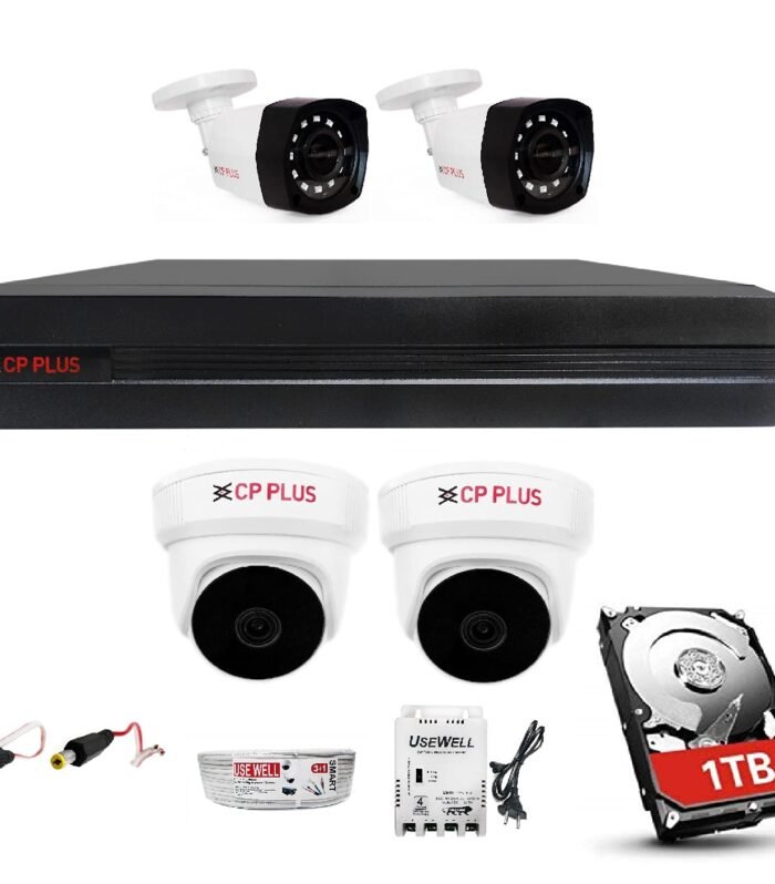 4 Channal HD DVR 1080p 1Pcs,Outdoor Wired Camera 2.4 MP 2Pcs,Indoor Camera 2.4 MP 2Pcs,1 TB Hard Disk with USEWELL BNC/DC Full Combo Set