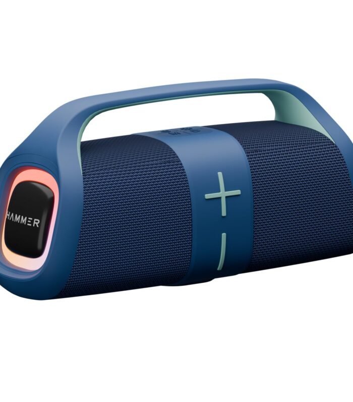 HAMMER Boom 30W Bluetooth Speaker with RGB Lights, Dual Passive Radiators, TWS Function, Type-C Charging, Multi-Connectivity (AUX/USB/TF/Bluetooth), Built-in Mic, Upto 30H Playtime, Carry Handle Blue