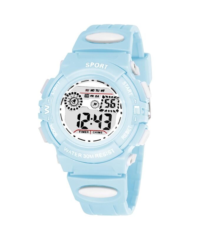 Time Up Digital Dial Luminous LCD Display, Multi Colors, Alarm,Day-Date-Month Display Watch for Boys & Girls (4-12 Years)-WF115 (Sky Blue)