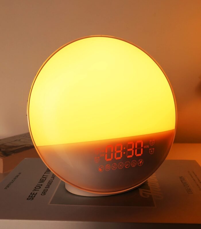 Sunrise Alarm Clock for Heavy Sleepers, Wake Up Light with Sunrise/Sunset Simulation, Dual Alarms & Natural Sounds, Snooze & Sleep Aid, FM Radio, 7 Colors Night Light for Bedroom, Ideal for Gift