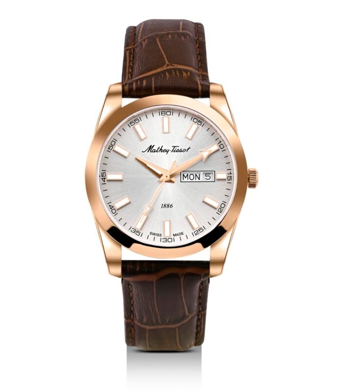 Mathy-Tissot Siwss Made Mathy I Day-Date Quartz Sliver Dial Watch for Men - H453PLS