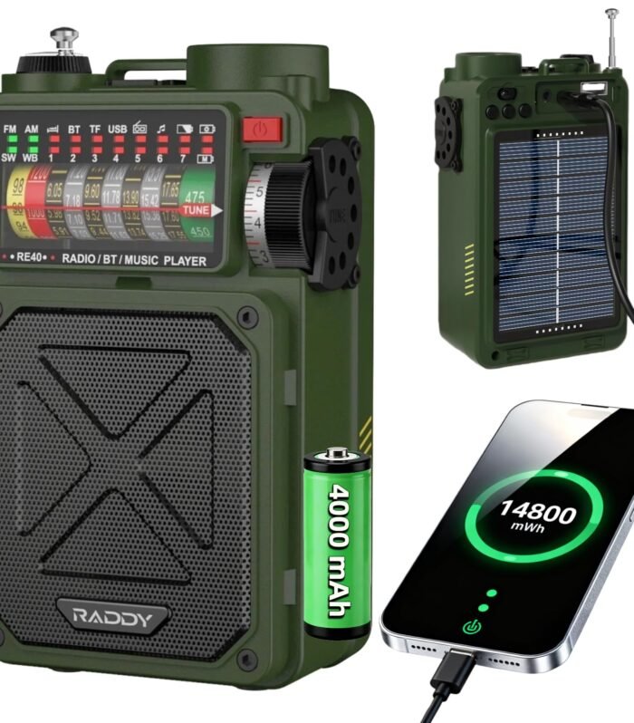 RE40 Portable Shortwave Radio FM/AM/SW/WB Receiver, 4000mAh Retro Emergency Radio with BT/USB/TF and NOAA Alerts, Pocket Radio with USB-C Rechargeable