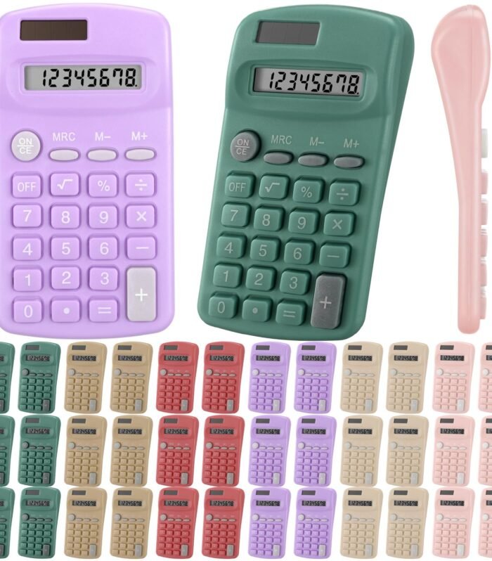 36 Pcs Pocket Size Basic Calculators Bulk for Classroom Solar Battery Dual Power Display Calculator 8 Digit Colored Basic Calculator for Kids Student School Office