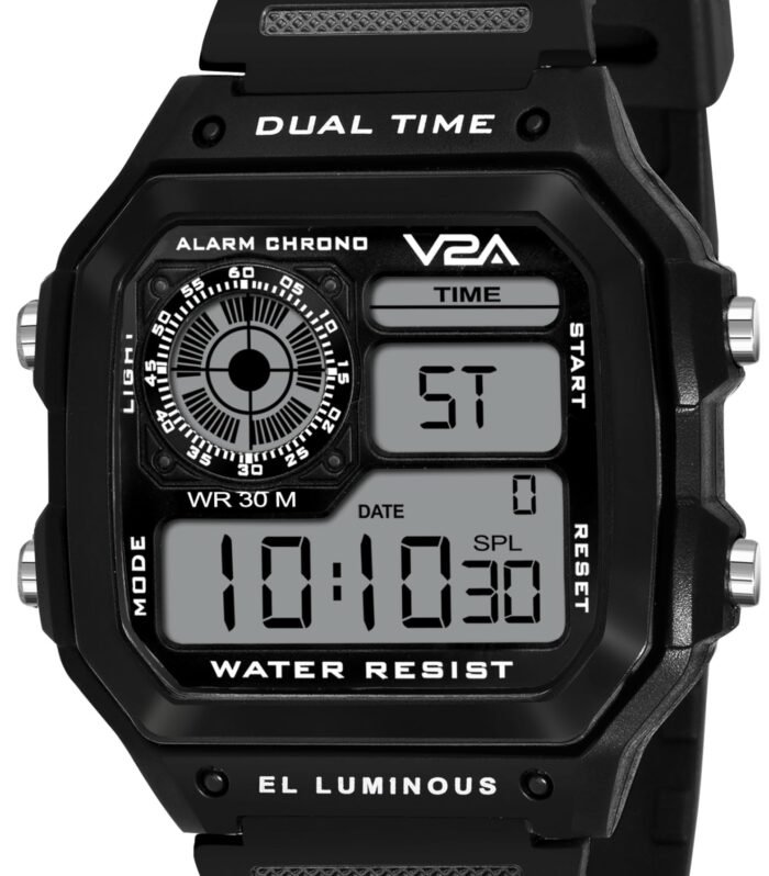 V2A Resin Digital Men's Watch - Black Dial, Black Strap