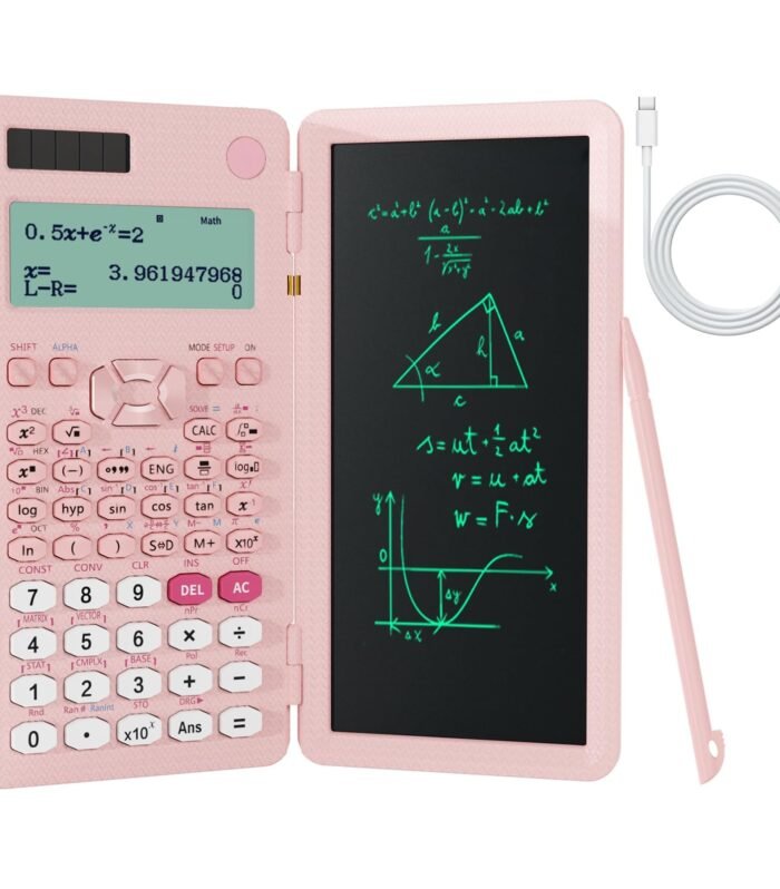 Rechargeable Scientific Calculators for Students, Pink 991ES MAX Foldable Science Calculator with Notepad 417 Function Solar Energy Science Calculators for Middle and High School Supplies (Pink)