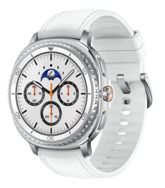 Samsung Galaxy Watch8 Classic (46mm Bluetooth, White) with 3nm Processor | Dual GPS | Sapphire Glass & Stainless Steel | 5ATM & IP68 | BP, ECG, IHRN & Vascular Load Monitoring | Anti-oxidant Index