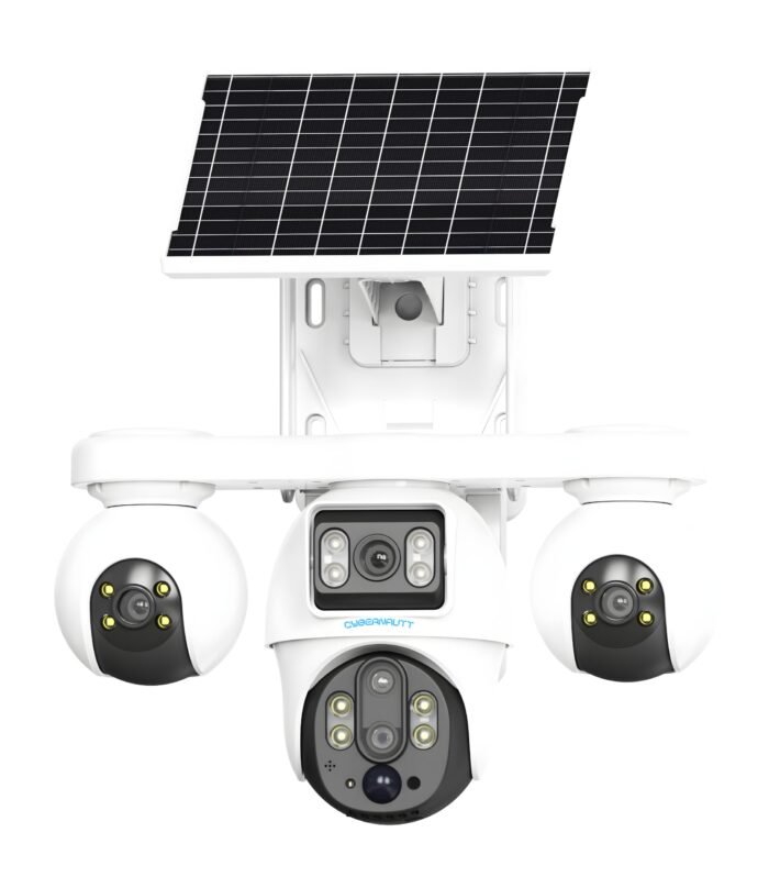 Cybernautt Series X18C 16MP 4 Lens PTZ Solar 4G Sim Outdoor CCTV Camera | 3 Lens Mobile Operated | Color Night Vision | Motion Detection | Water Proof | Use Air-tel 4G Sim