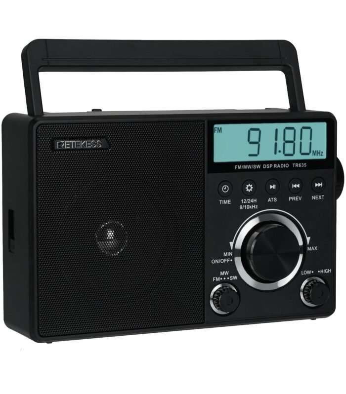 Retekess TR635 AM FM Radio with External Antenna Jack, Portable Shortwave Radio with Best Reception, Backlight LCD Display, Time Setting,Battery Operated or AC Power,Earphone Jack for Gift,Elder,Home