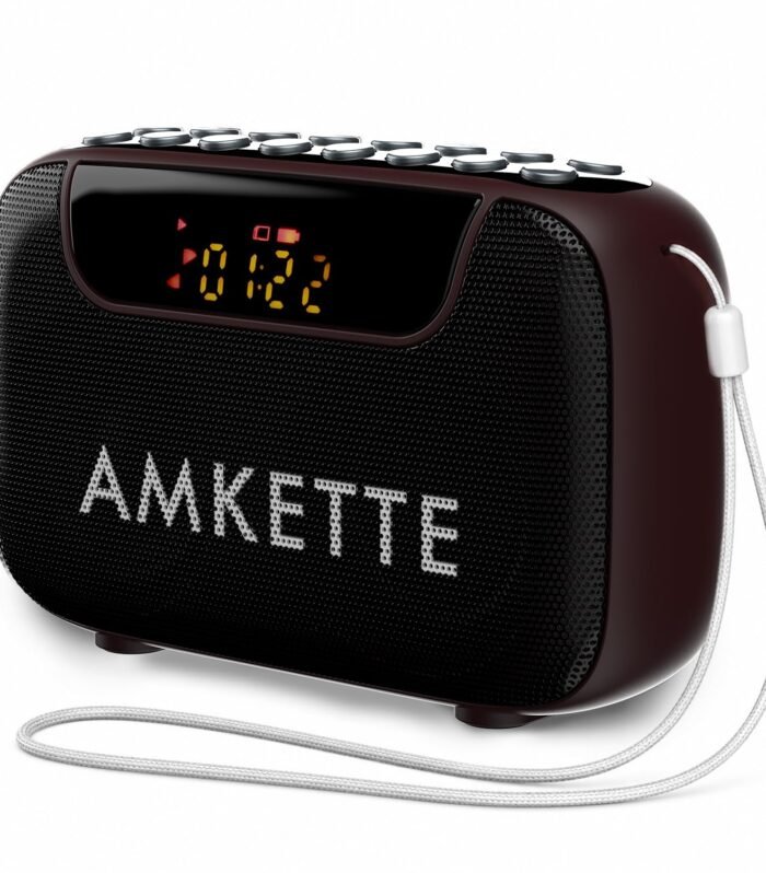 Pocket Blast 5 in 1 FM Radio with Bluetooth, Powerful Sound, Voice & FM Recording, External Antenna, 7+ Hours Playback, MP3 Player with Number Pad (AUX, SD Card, USB Input) (Brown)