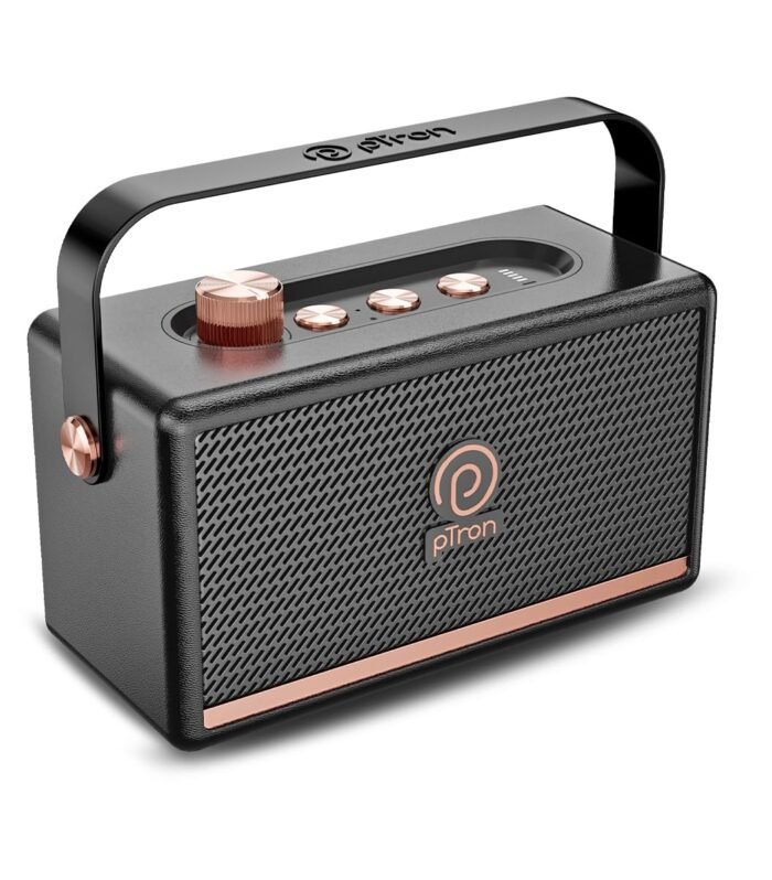 pTron Fusion Pro Retro Signature 20W Bluetooth Speaker with Pristine Sound, 8 Hours Playtime, Dual Drivers, Playback via BT5.3/USB/TF Card, Easy Controls, Portable Speaker & Type C Charging (Black)