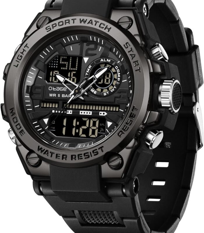 Analog-Digital Sports Watch Chronograph, Dual Time,Alarm, Stopwatch, Calendar, Water-Resistant, Shock-Resistant, Back Light Display. Watch for Men (Gunmetal)