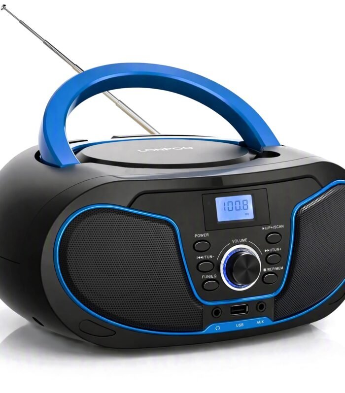 Portable CD Player Boombox with FM Radio,USB Playback,Bluetooth-in,AUX Input and 3.5mm Earphone Output, Stereo Sound Speaker & Audio