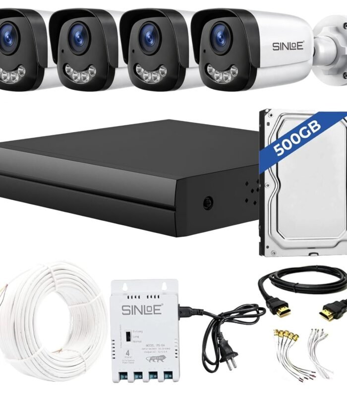 SINLOE 4 Channel 1080P Full HD DVR 2MP Night Color Outdoor Bullet 4 Pcs, 500GB Hard Disk + Motion Alert + Night Vision Full Combo Set