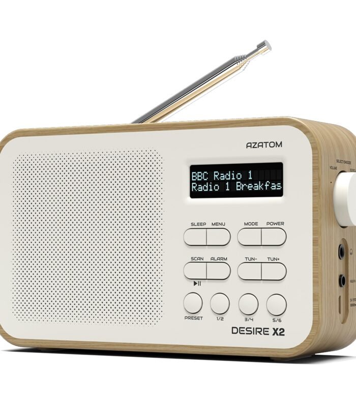 DAB DAB+ Digital FM Radio, Portable, Dual Alarm, Battery & Network, Aux, Headset, 60 Presets, Sleep Timer (AZATOM Desire X Oak)