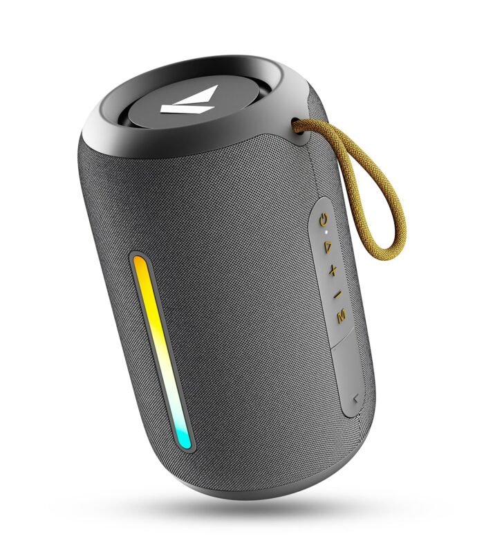 boAt Stone 352 Pro/Stone 358 Pro w/ 14W Signature Sound, Up to 12 Hours Playback, RGB LEDs, TWS Feature, Built-in Mic, BTv5.3, Free Music Streaming on JioSaavn Bluetooth Speaker (Groovy Grey)