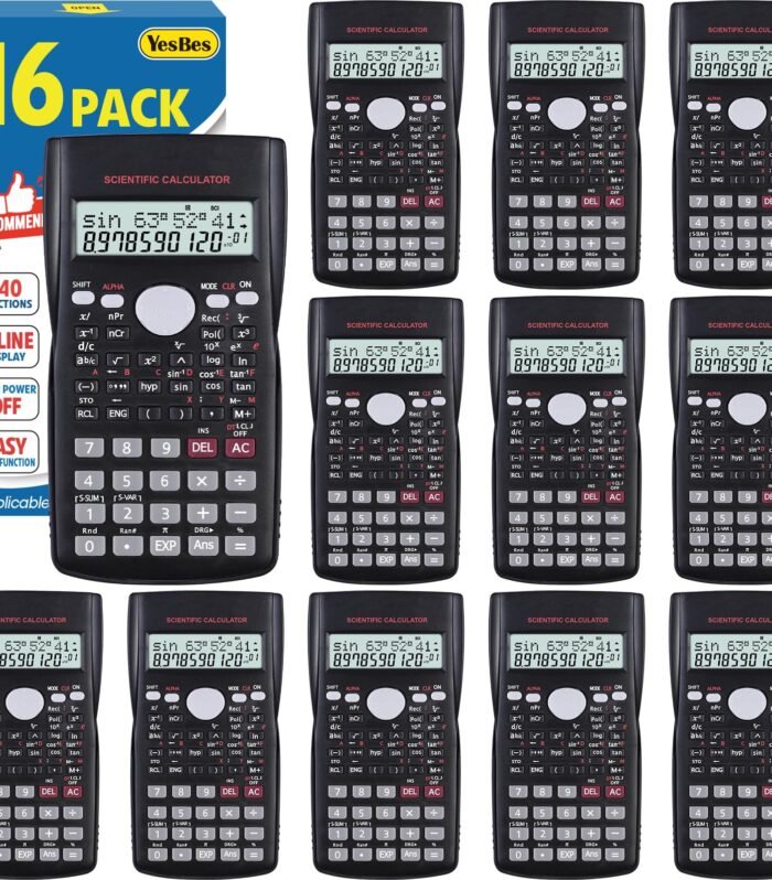 16 Pack Scientific Calculators, 2-Line Large Screen Display 240 Functions Scientific Calculators for Students, Math Algebra Fraction Calculator for High School College School