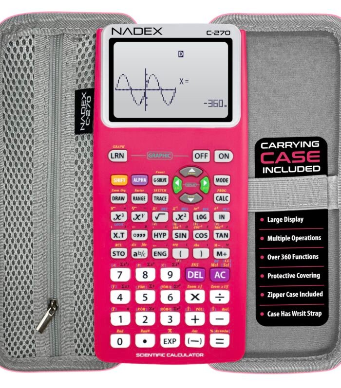 Scientific Calculator with Graphing, Includes Carrying Case, for College and High School Students, Calculus, Algebra, Geometry, Trigonometry, Statistics, Physics, Chemistry, Pink